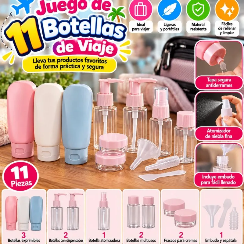JUEGO BOTELLAS VIAJE 11 PIEZAS
