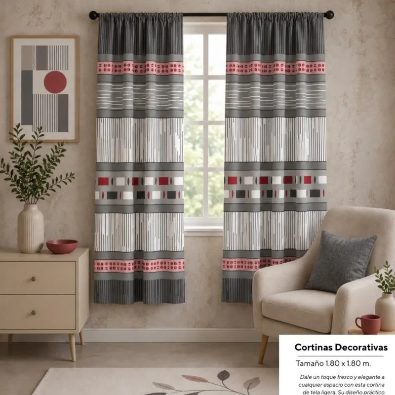 PARES CORTINAS GRIS CON ROSA