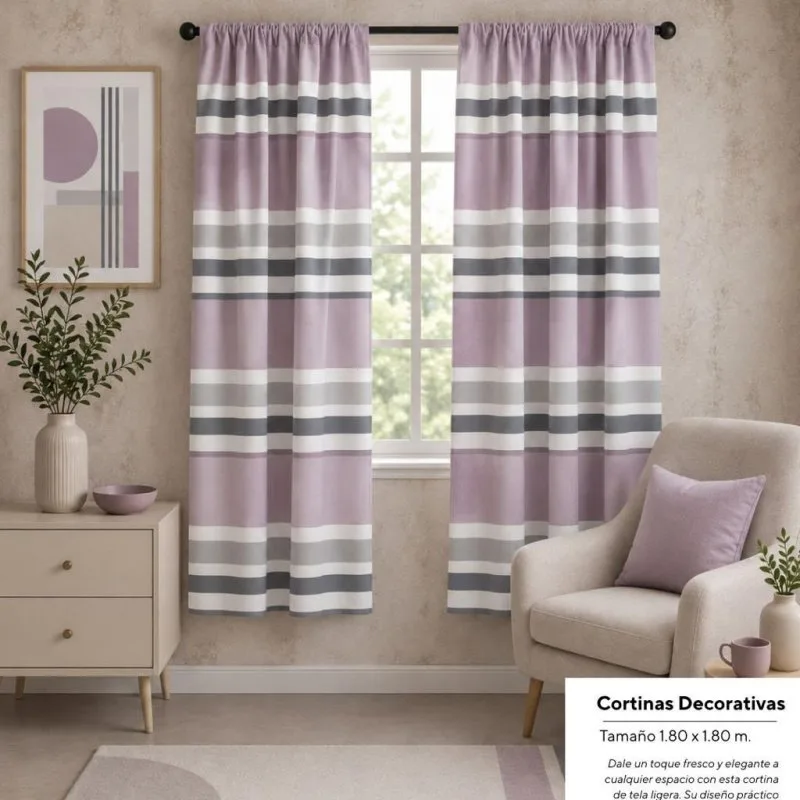 PARES CORTINAS LINEA ROSA Y GRIS