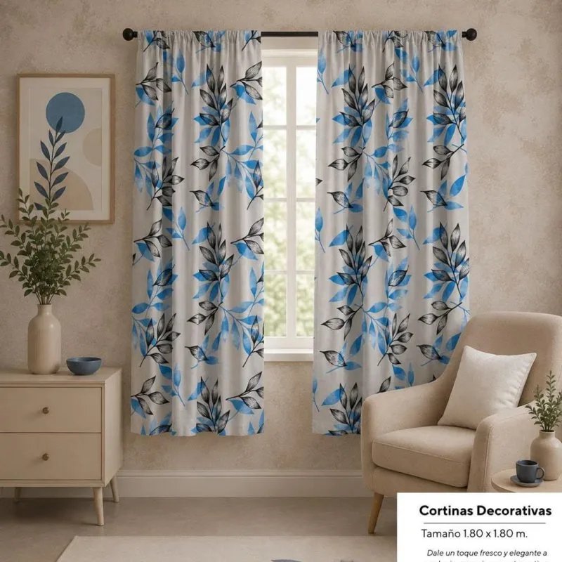 PARES CORTINA FLORES AZULES