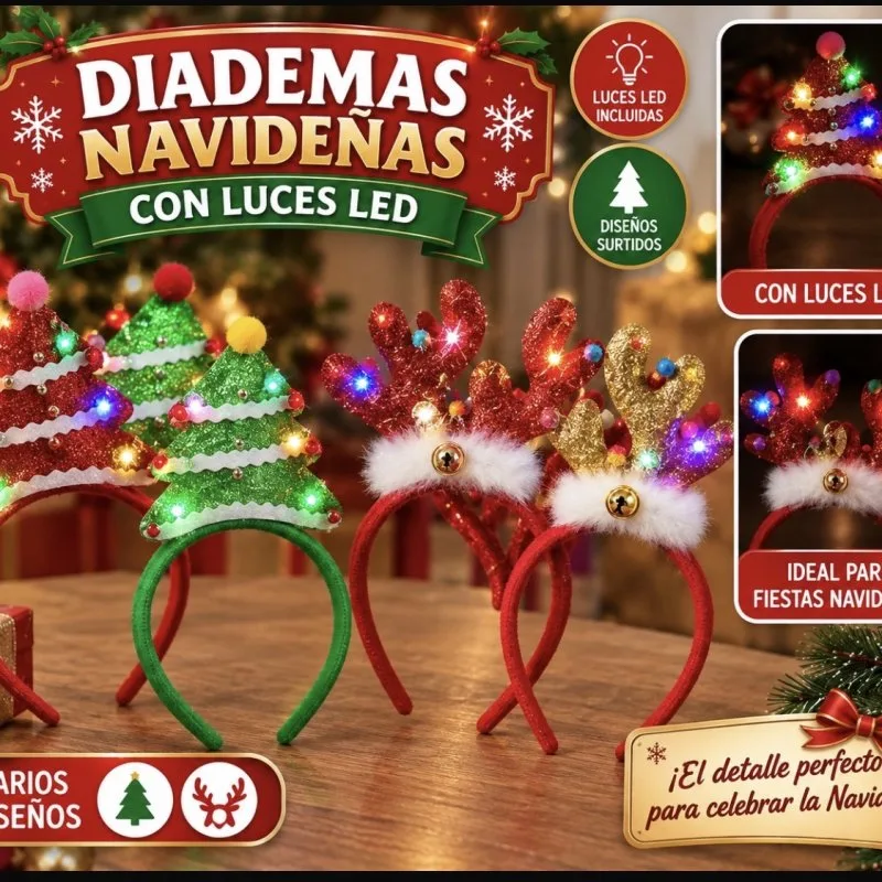 PAQUETE DIADEMAS NAVIDEÑAS 12 PZAS